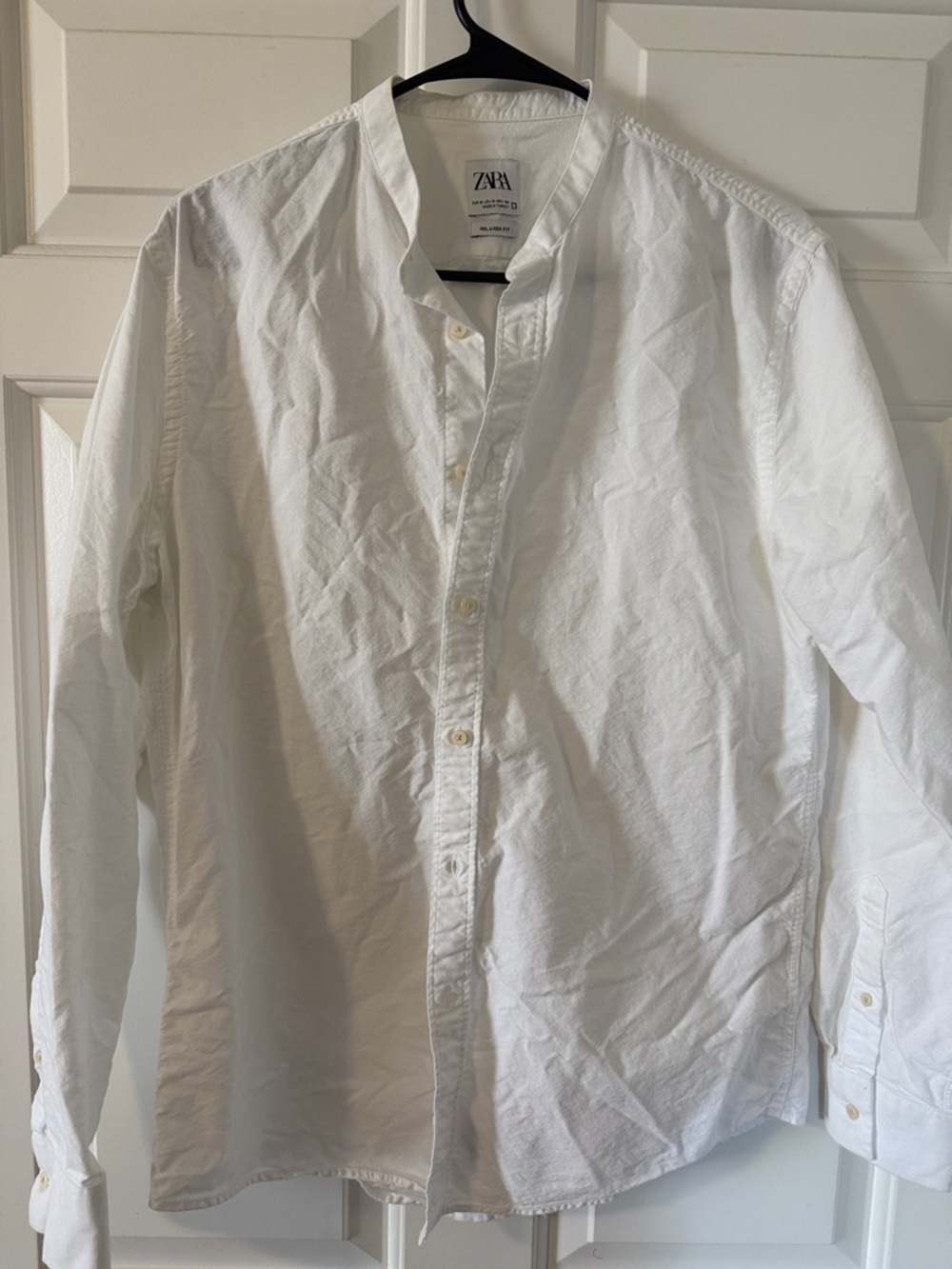 Zara White Band-Collar Casual Button-Down Shirt